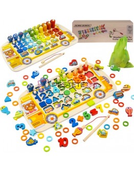 Дървен пъзел сортер 6в1